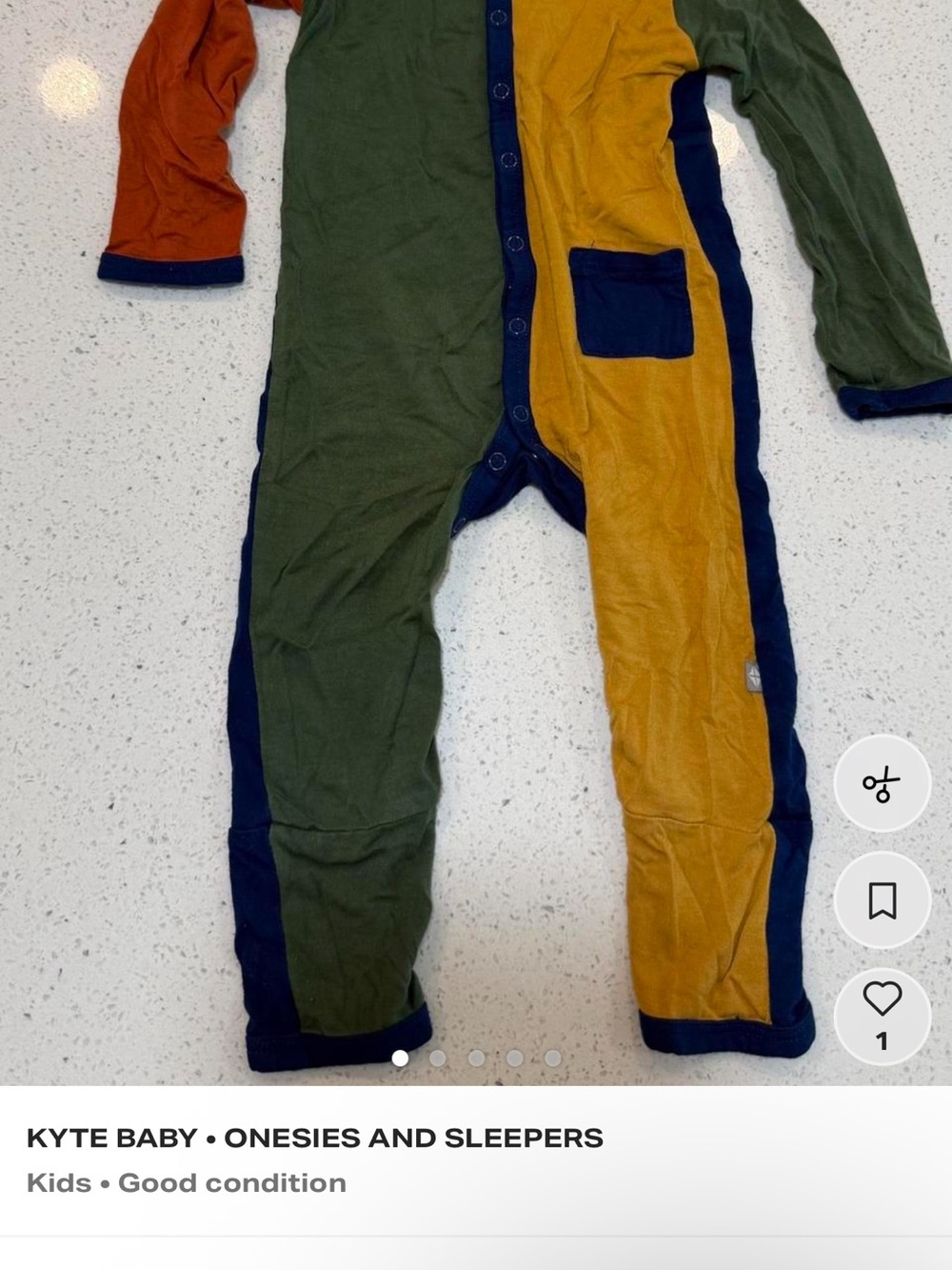 Kyte BABY Colorblock Jumpsuit in Olive, Mustard & Rust with Navy Trim